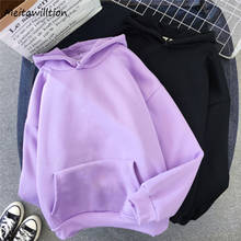 Outono inverno feminino hoodies 2020 casual sólido manga comprida solto veludo grosso camisola topos coreano harajuku pullovers 2024 - compre barato