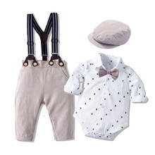 Conjunto de macacão infantil, roupas para bebês, menino com chapéu de cavalheiro, listrado, verão, traje com laço, bodysuit para crianças 2024 - compre barato