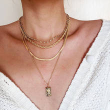 New Vintage Fashion Gold Silver Color Rope Chain Snake Chain Square Head Pendant Necklaces For Women Multilevel Female Jewelry 2024 - buy cheap