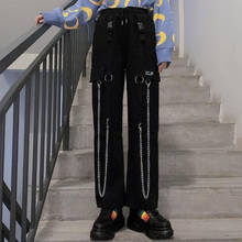 Pantalones Cargo rectos de cintura alta para mujer, pantalón coreano, holgado, de talla grande, estilo Hip Hop, color negro 2024 - compra barato