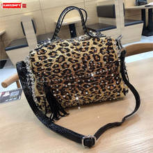 Women's Handbag New Tassel Diamond Bag Women Fashion Niche Shoulder Messenger Bag Female Leopard Print Bags Rivet Rhinestone 2024 - buy cheap
