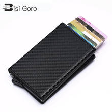 BISI GORO 2021 Magnet Carbon Fiber Coin Purse New Aluminum Box Card Wallet RFID Credit Card Holder PU Leather Pop Up Card Case 2024 - buy cheap