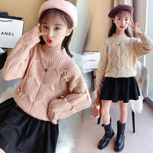 Grils Sweater Autumn Winter Long Sleeve Knitted Pullovers Kids Fashion New Bow Warm Knitwear Child Thicken Bottoming Clothing 2024 - buy cheap