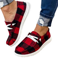 Buffalo Plaid Slip On Shoes Flat Sole Lace up Casual Canvas Shoes for Women Christmas PR Sale 2024 - buy cheap