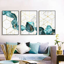 Pintura abstrata de parede 3 pçs, pintura de tela verde e branco azul, posteres, turquesa, decoração de casa, sala de estar decoração 2024 - compre barato