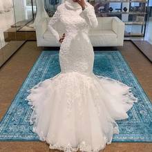 Vestidos de novia de sirena musulmana Vintage, de manga larga vestidos de novia, vestidos de cuello alto, Apliques de encaje nupcial, 2021 2024 - compra barato