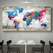 Mapa del mundo colorido, pintura en lienzo, carteles e impresiones, mapa del mundo abstracto, imágenes de pared para decoración de sala de estar, sin marco 2024 - compra barato