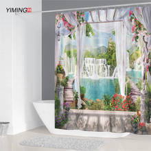 Polyester waterproof bathroom curtain, outside window with beautiful waterfall viewbathroom decoration with hook shower curtain 2024 - buy cheap