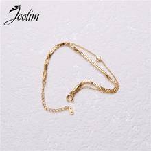 Joolim Double Layered Box Chain Cubic Zirconia  Stainless Steel Charm Bracelet Trendy Jewelry Wholesale 2024 - buy cheap