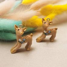 10pcs Hand-painted Sika Deer Resin Charms Necklace Pendant 3D Deers Keychain Accessories For DIY Jewelry Decor 35*40mm Craft 2024 - buy cheap