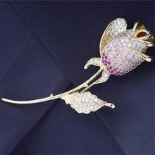 Broches de circonita de cristal de lujo Vintage para mujer, alfileres, ramo de boda, bonitos diamantes de imitación, broche de flor rosa, regalos de joyería 2024 - compra barato