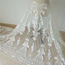 Vintage flower lace fabric in ivory, beautiful tulle embroidery fabric, bridal lace fabric, wedding dress fabric by yard 2024 - buy cheap