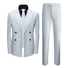 Terno masculino branco de desenho justo, conjunto com 3 peças, estilo executivo, smoking, casamento, formatura, noite (jaqueta + colete + calça) 2024 - compre barato