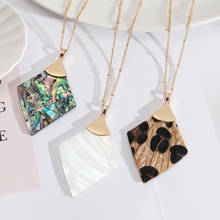 Rhombus Shape Abalone Shell Paper Snakeskin Leopard Leather Pendant Gold Color Chain Pendientes Fashion Brand Jewelry Women ACC 2024 - buy cheap