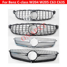 Автостайлинг для Mercedes-Benz C-class W204 W205 C63 C63S, АБС-пластик, средняя решетка, AMG GT, Алмазный передний гриль, вертикальная планка 2024 - купить недорого