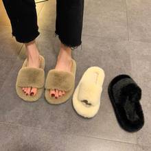 2021 quente fluffy chinelos de pele do falso das mulheres cruz piso interior slides plana macio peludo sapatos senhoras do sexo feminino celebridades flip flops 2024 - compre barato