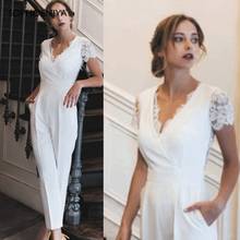New Arrival V Neck White Lace Applique Jumpsuits evening gowns for women 2022 Cheap Evening dress party abendkleid 2024 - buy cheap