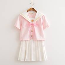 Card Captor SAKURA Anime dulce JK uniforme de estudiante traje de marinero verano Rosa japonés estilo universitario dulce cos lindo conjunto top + falda 2024 - compra barato