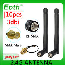 RP-SMA de Antena wifi de 2,4 GHz, conector macho, 3dBi, wi-fi, 2,4G, Antena + conector IPX a RP-SMA, Cable de extensión macho, 10 Uds. 2024 - compra barato
