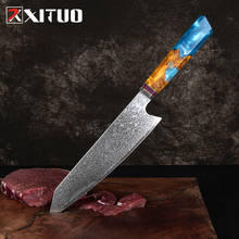 Xituo damascus, faca de cozinha profissional de aço japonês vg10, cortador de chef kiritsuke, cabo octagonal de resina azul, presente quente 2024 - compre barato