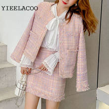 Jaqueta rosa tweed + conjunto profissional elegante de duas peças, jaqueta feminina primavera/outono 2024 - compre barato