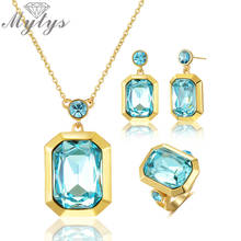 Mytys Light Blue Crystal Jewelry Sets Advanced Cutting 3D Clear stone Geometric Ring Earrings Necklace Sets 2024 - buy cheap