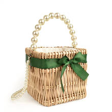 2020 New Pearl straw small handbag wild style women bag ins rattan small square bag shoulder beach bag 2024 - buy cheap