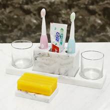 Kit de baño con patrón de mármol, soporte para cepillo de dientes eléctrico, bandeja de vidrio, taza para cepillo de dientes, caja de jabón, accesorios de baño 2024 - compra barato