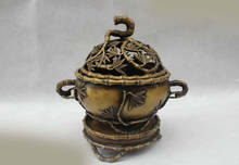 807++++++ 10"Chinese Folk Pure Bronze lotus flower Lucky Burner incense burner Statue 2024 - buy cheap