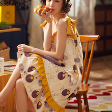 Sleeveless Print Women Nightgowns Cartoon Patchwork Lovely Spaghetti Strap Floral Sexy Comfortable Homewear Chic Leisure Fashion 2024 - buy cheap