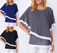 Женская Асимметричная шифоновая блузка с коротким рукавом «летучая мышь», свободная уличная футболка с круглым вырезом, большие размеры 2024 - купить недорого