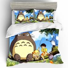 Juego de ropa de cama de Totoro en 3D, cubierta de edredón de dibujos animados para niños, cama de matrimonio, tamaño King, 2/3 piezas, textil para el hogar 2024 - compra barato