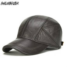 Chapéu de couro para idosos e homens, chapéu para proteção de ouvido quente para o ar livre, boné de beisebol de couro genuíno, chapéus de inverno 2024 - compre barato