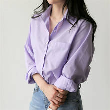 Blusas femininas listradas com gola polo, camisas de escritório listradas estilo coreano, outono 2021 2024 - compre barato
