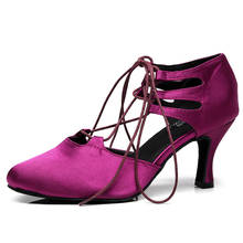Женские атласные сандалии на высоком каблуке, элегантные Квадратные Туфли для латиноамериканских танцев, джаз, сальса, бальных танцев 2024 - купить недорого