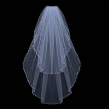 Bridal Veil Short With Comb Beaded Edge Tulle Bridal Veil Three Layer 40 CM Short Length Wedding Accessories 2021 2024 - buy cheap