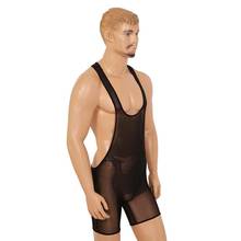 Bodysuit sexy de malha pura para homens, lingerie esportiva de malha pura para ginástica, roupa íntima, traje para fetiches gays 2024 - compre barato