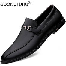 Sapatos de couro genuíno masculinos, sapatos casuais de couro de vaca genuíno, clássicos, marrom e preto de deslizar para homens 2024 - compre barato