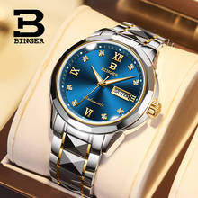 Relógio masculino binger suíça, luxuoso, tungstênio japonês, miyota, automático, mecânico, safira, luminoso, à prova d'água, com diamante 2024 - compre barato
