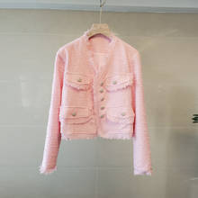 Chaquetas de Tweed rosa con borlas para mujer, abrigo de lana de manga larga con cuello en V, con botonadura única, ropa de lujo para oficina y otoño, B912 2024 - compra barato
