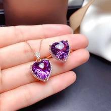 De alta calidad de amatista colgante en forma de corazón Set anillo collar S925 bien joyería de la boda de moda para las mujeres envío gratuito 2024 - compra barato