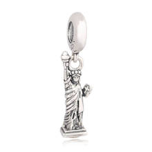 Authentic S925 Silver Vintage Statue Of Liberty Pendant Hanging Charm fit Pandora Bracelet Bangle DIY Jewelry Making 2024 - buy cheap
