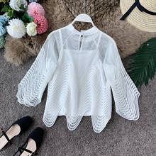 Korean Hollow-out Lace Shirt Half Flare Sleeve Women Blouse 2020 Wave O-neck Tops New Korean Spring Autumn Femme Blusas PZ2165 2024 - buy cheap