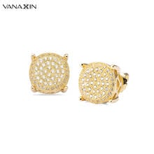 Women Earring Rhodium Plated Jewelry Round Earrings for Women Bijoux Ice Out Micro Pave Punk Trendy AAA CZ Stud Earrings 2024 - buy cheap