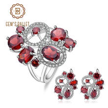 GEM'S BALLET-Conjunto de joyas de flores Vintage rojo granate Natural para mujer, pendientes de GEMA de Plata de Ley 925, conjunto de anillo para mujer, joyería fina 2024 - compra barato