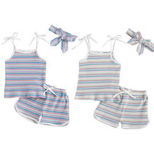Summer Newborn Baby Girl Kids Clothes Sets Striped Ribbed Cotton 2Pcs Strap Lace-up Vest Tops+Shorts+Bow Hair Girl Outfits 0-4Y 2024 - buy cheap