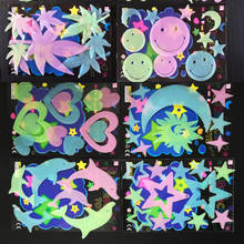 Настенные стикеры 3D со звездами и луной, флуоресцентные фотообои, Светящиеся Настенные Стикеры для украшения детской комнаты 2024 - купить недорого