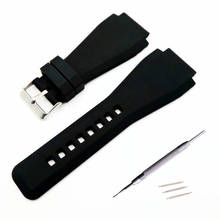 34*24mm convexo final silicone borracha pulseira de relógio para bell série br01 br03 pulseira correia ross + ferramenta 2024 - compre barato