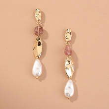 Korean Temperament Retro Rhinestone Long Pearls Dangle Earrings Pink Bead Simple Simulated Tassel Pearl Statement Earrings 2024 - buy cheap