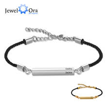 Pulseira com 2 nomes de barra para homens e mulheres, bracelete de corda ajustável de aço inoxidável personalizado, gravada, joia fashion 2024 - compre barato